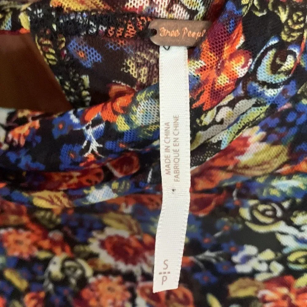Free People All Doled Up floral long sleeve mesh turtleneck crop top